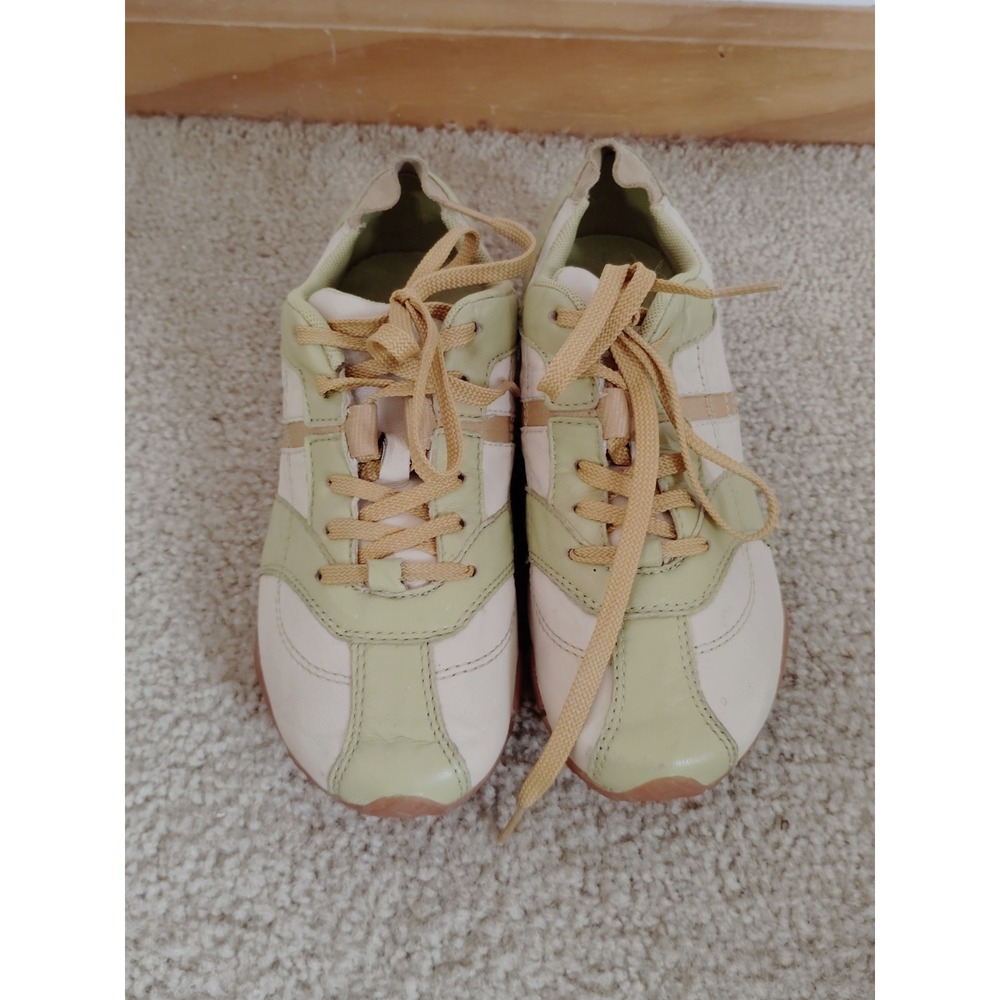 Diesel Babs Women 6 Green Beige Leather Sneakers Biker Preppy Casual Retro Style